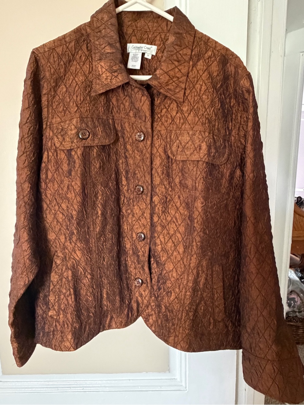 Coldwater Creek Quilted Copper-Brown Button Front Jacket